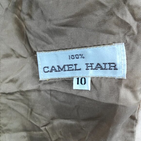 Vintage Camel Hair Blazer Size 10 Corporate Woman Lined Jacket Leather Buttons - Picture 11 of 11